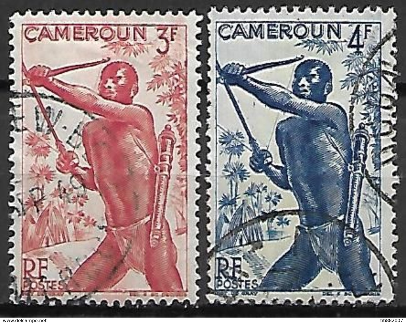 CAMEROUN     -   1946.    Y&T N° 286  &  288 Oblitérés.      Chasseur Tirant à L'arc - Used Stamps