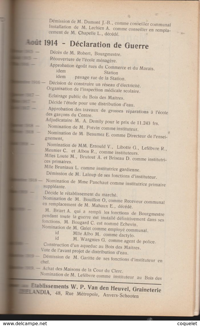 Chapelle lez Herlaimont -1930 - Centenaire Indépendance Nationale  Histoire du dernier siècle -avec publicité de 85 co..