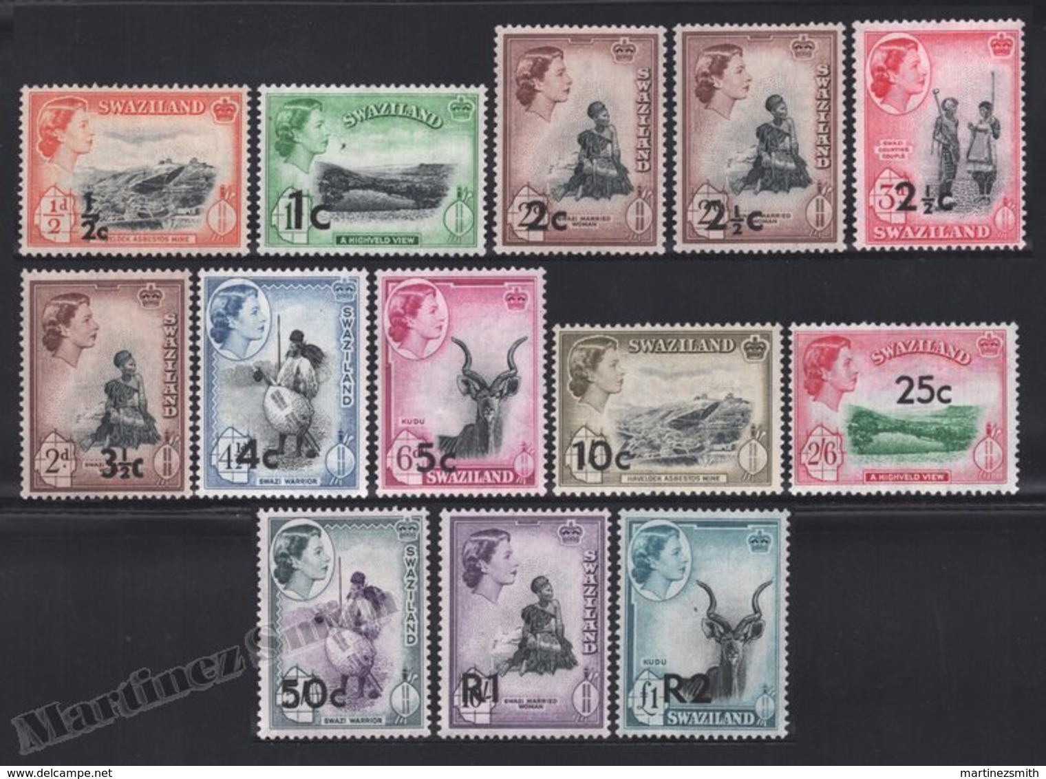 Swaziland 1961 Yvert 67-78, Royalty. Queen Elizabeth. Swazi People. Landscapes. Fauna - MNH - Swaziland (1968-...)