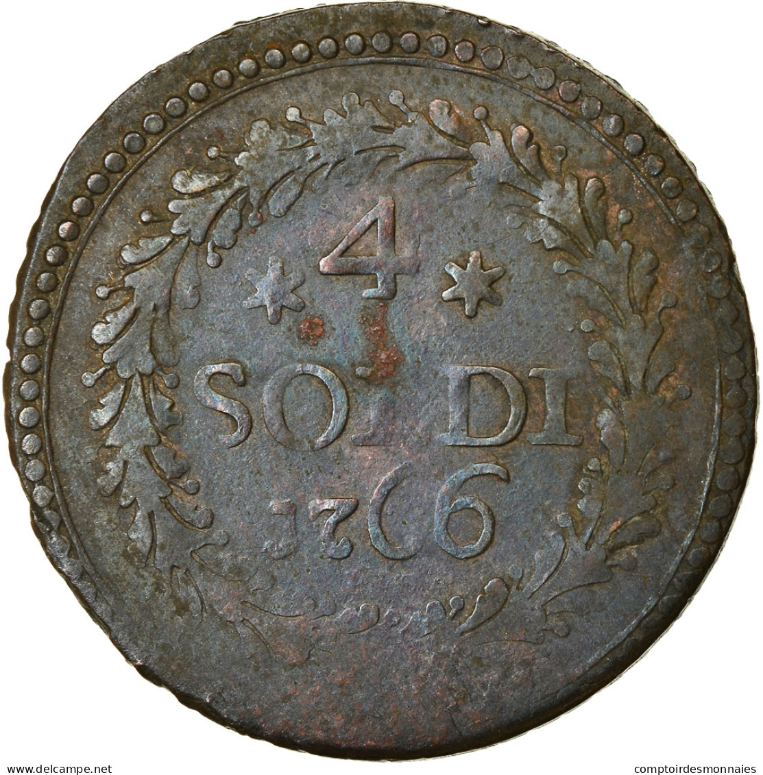 Monnaie, États Italiens, CORSICA, General Pasquale Paoli, 4 Soldi, 1766 - Corsica (1736-1768)