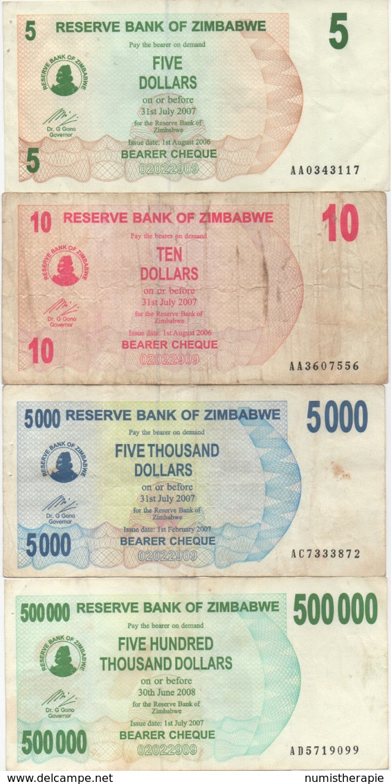 Zimbabwe : Série De 7 Chèques De La Banque Nationale : $ 5-10-5000-500000-750000-1000000-50000000 (2006-2008) - Zimbabwe