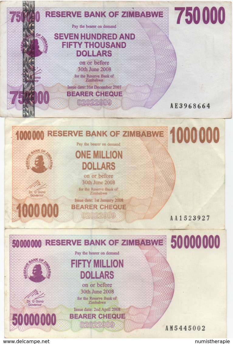 Zimbabwe : Série De 7 Chèques De La Banque Nationale : $ 5-10-5000-500000-750000-1000000-50000000 (2006-2008) - Zimbabwe