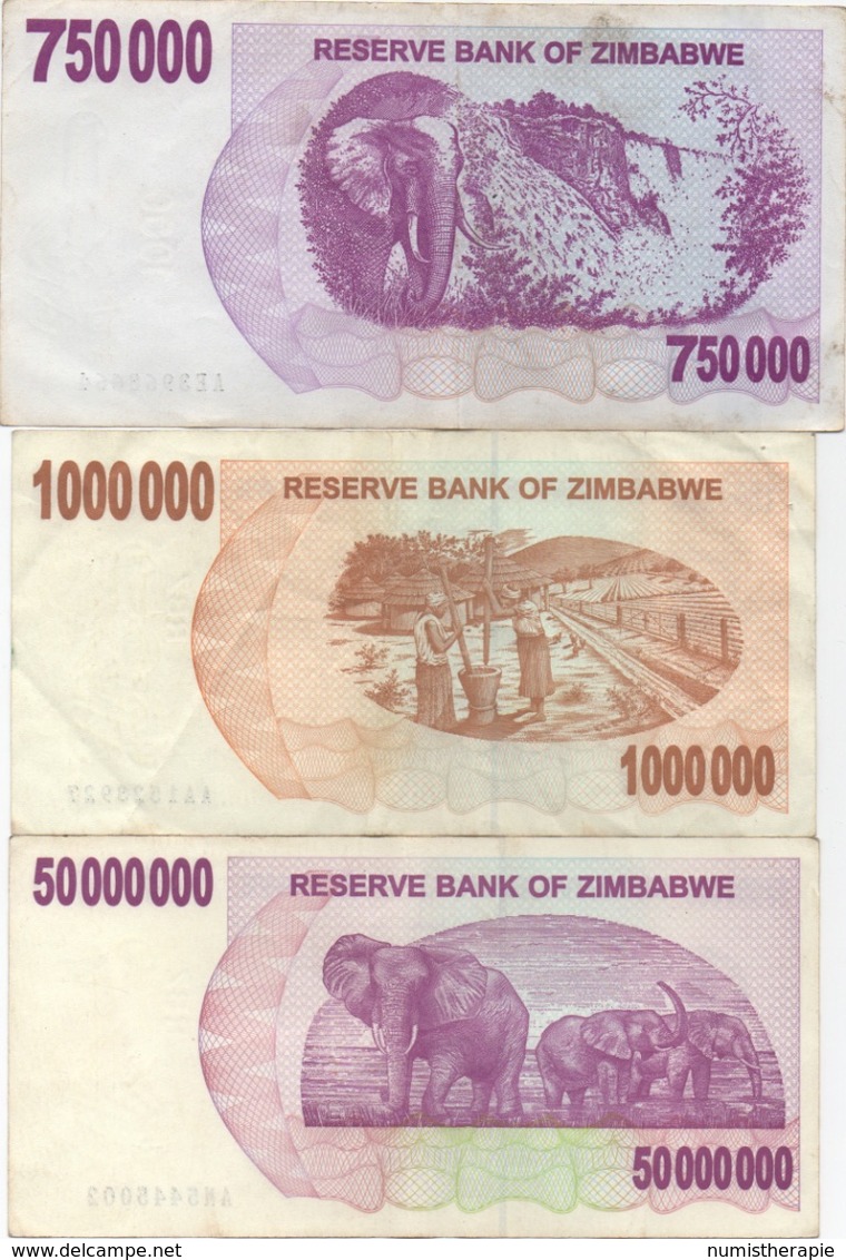 Zimbabwe : Série De 7 Chèques De La Banque Nationale : $ 5-10-5000-500000-750000-1000000-50000000 (2006-2008) - Zimbabwe