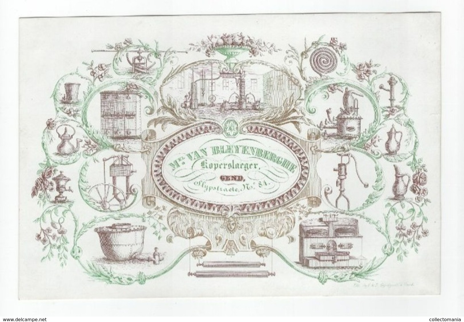 Carte Porcelaine, Koperslaeger  Slijpstraete  Gent  Gend Lithogr. E. Gyselynck  Gent  Ca 1850 Afm.: 20x 13, cm VG - Porcelana