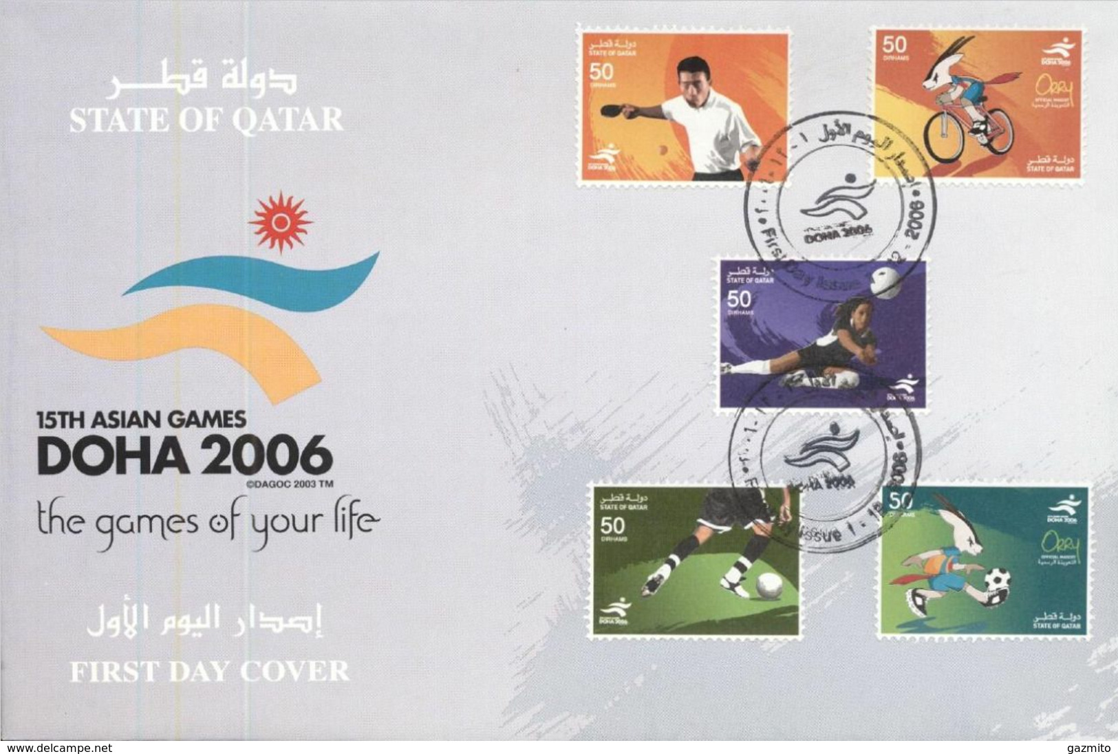 Quatar 2006, 15th Asian Games, Sports, Tennis Table, Cycling, Volleyball, Football, 5val In FDC - Pallavolo