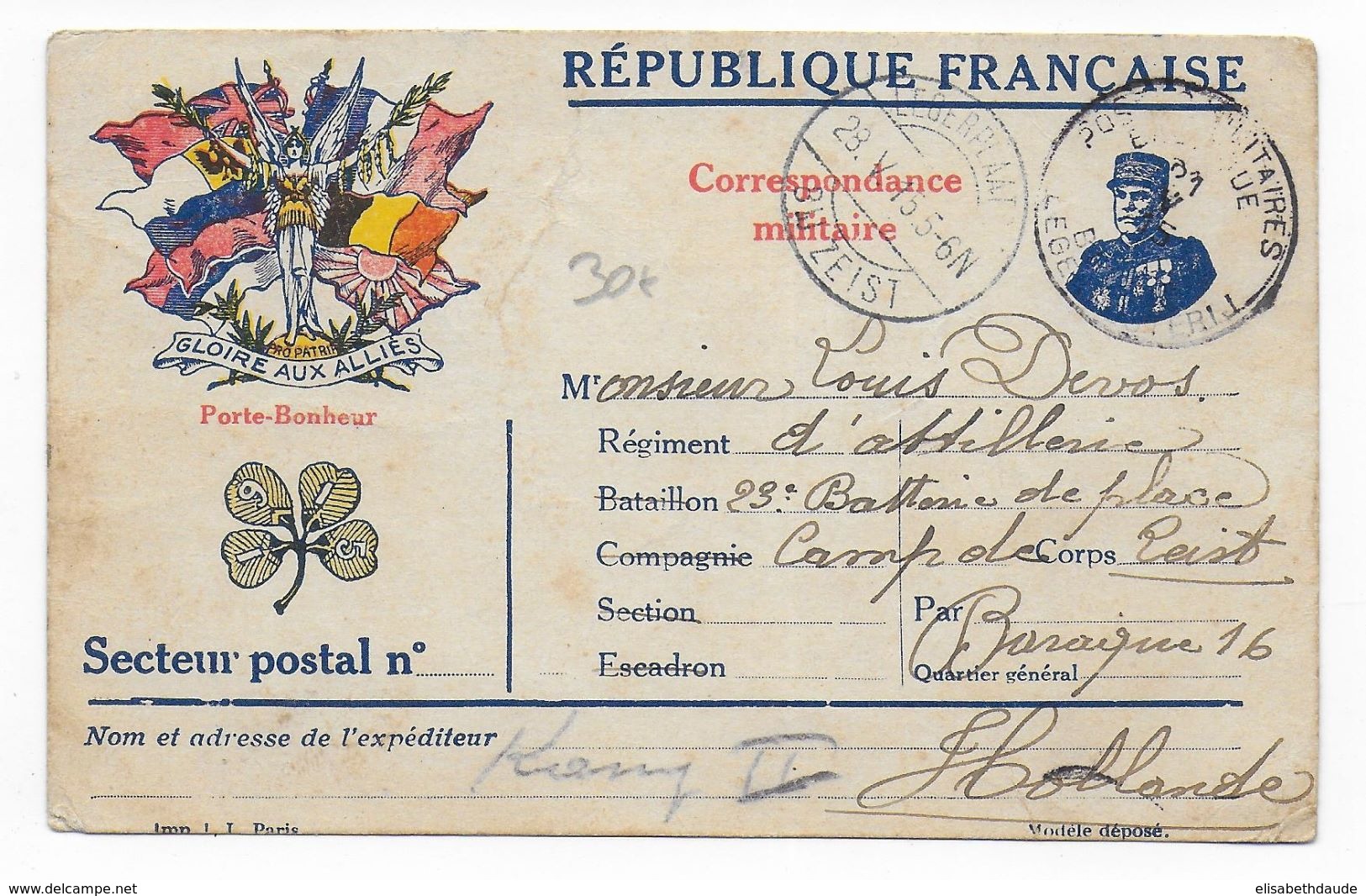 1915 - CARTE FM UTILISEE En BELGIQUE ! 42° TRAVAILLEURS à POPERINGHE ! => INTERNE MILITAIRE à ZEIST (HOLLANDE) ! - Lettres & Documents