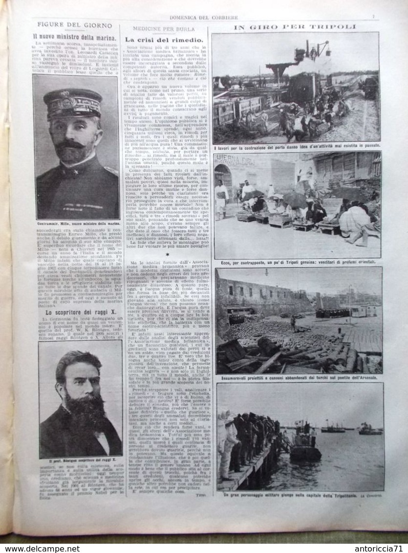 La Domenica Del Corriere 10 Agosto 1913 Rontgen Ospedale Messina Mussini Raggi X - Autres & Non Classés