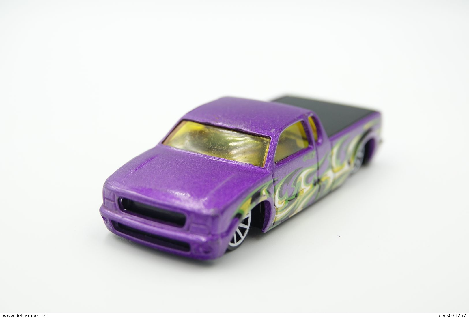 Hot Wheels Mattel Steel Flame Purple Lowrider Pickup Truck -  Issued 2002, Scale 1/64 - Matchbox (Lesney)