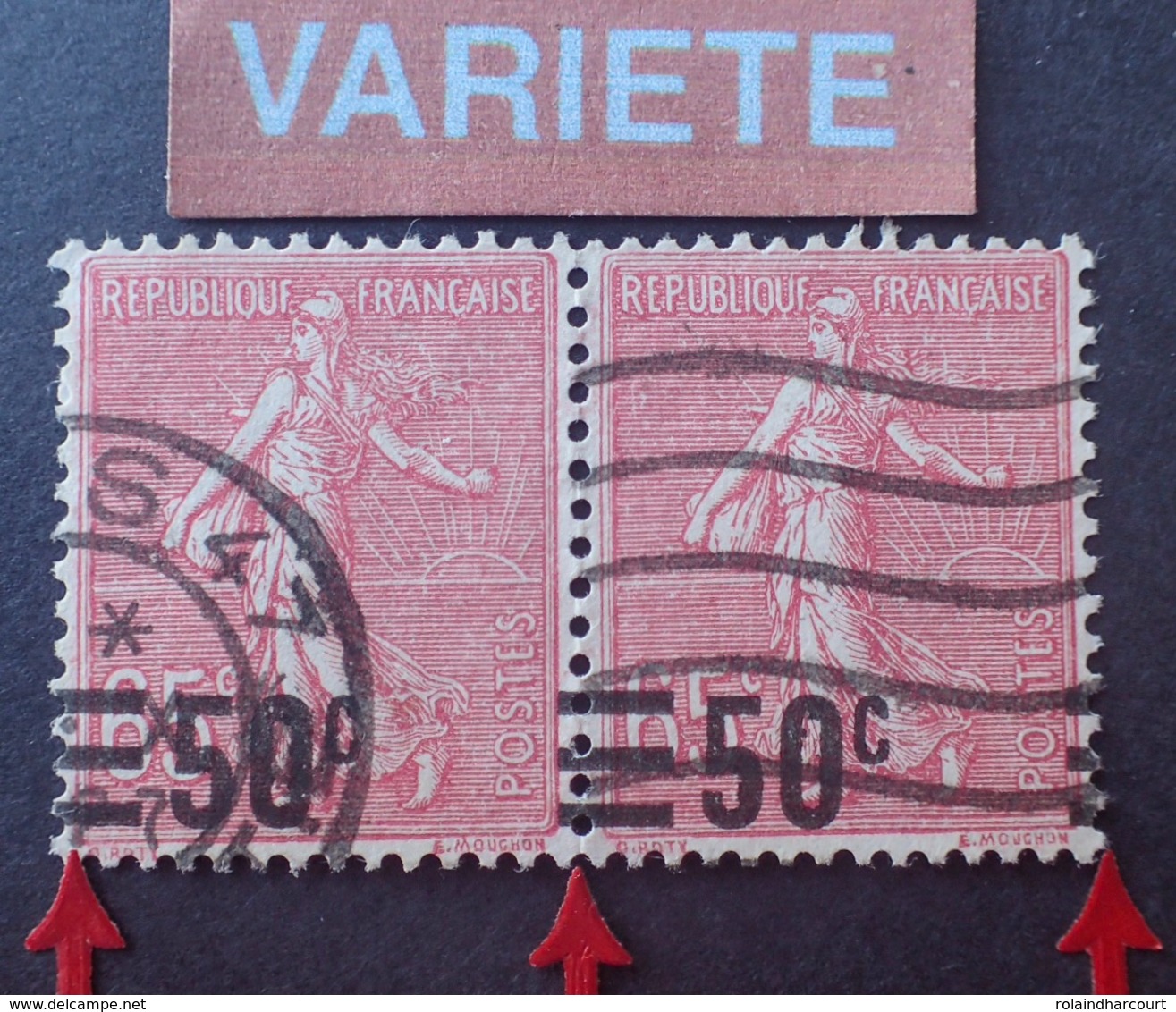 DF50500/917 - 1926/1927 - TYPE SEMEUSE FOND LIGNE - N°224 ☉ - VARIETE ➤➤➤ SURCHARGES A CHEVAL - Oblitérés