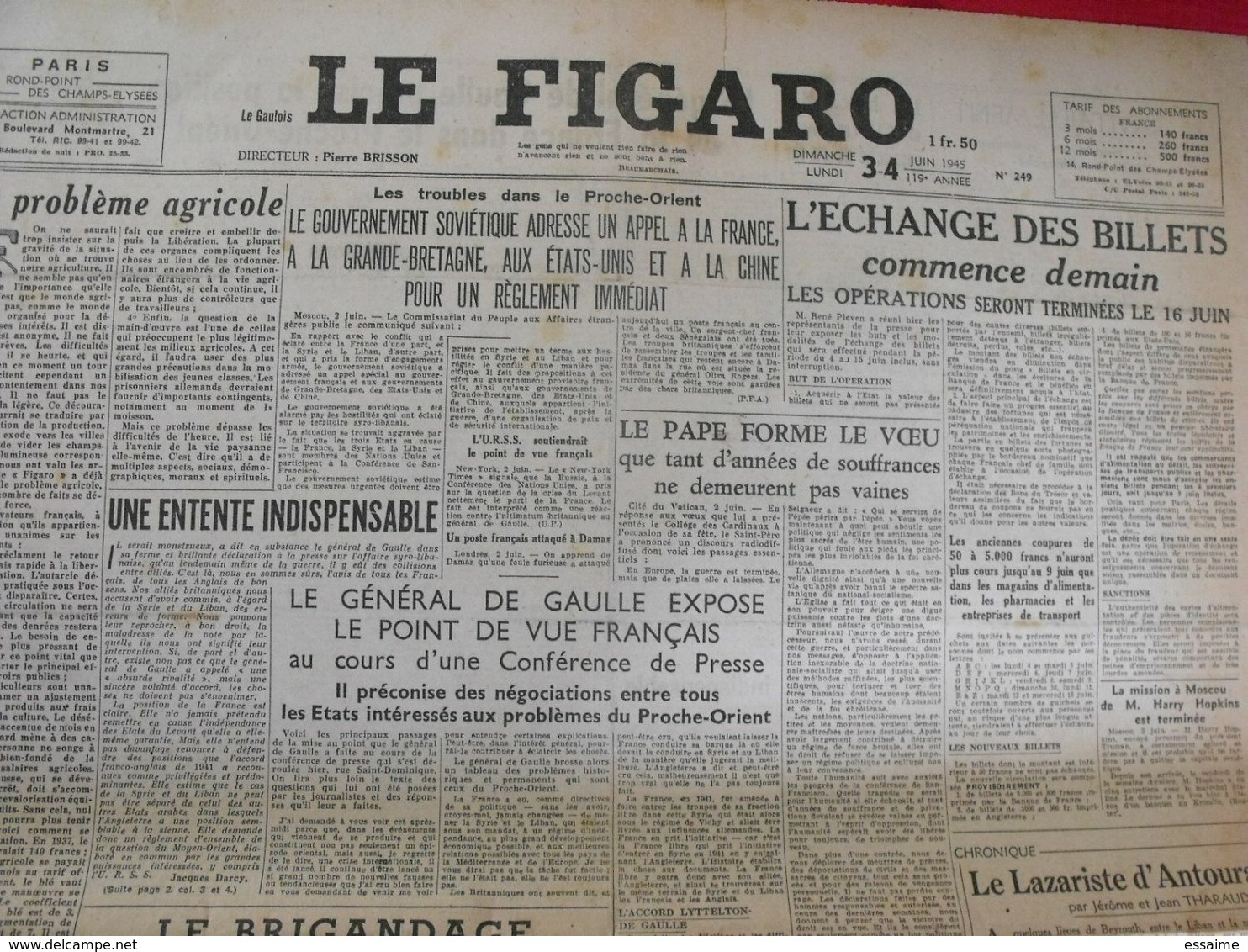 5 N° Du Journal Le Figaro De 1945. De Gaulle Résistance Brigandage Laval Staline Churchill Syrie Liban Japon Suicide Ley - Andere & Zonder Classificatie