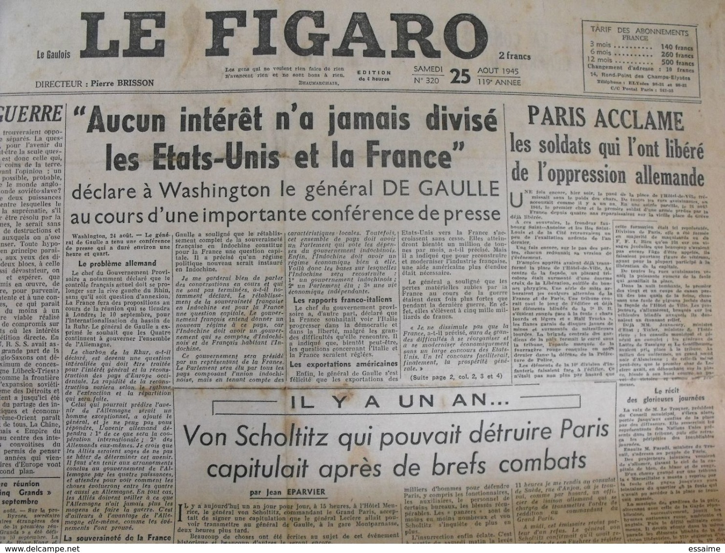 5 n° du Journal Le Figaro de 1945. De Gaulle résistance brigandage Laval Staline Churchill Syrie Liban Japon suicide ley