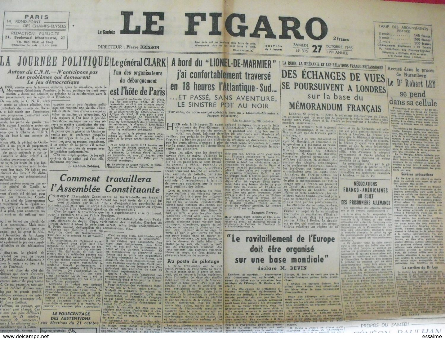 5 n° du Journal Le Figaro de 1945. De Gaulle résistance brigandage Laval Staline Churchill Syrie Liban Japon suicide ley