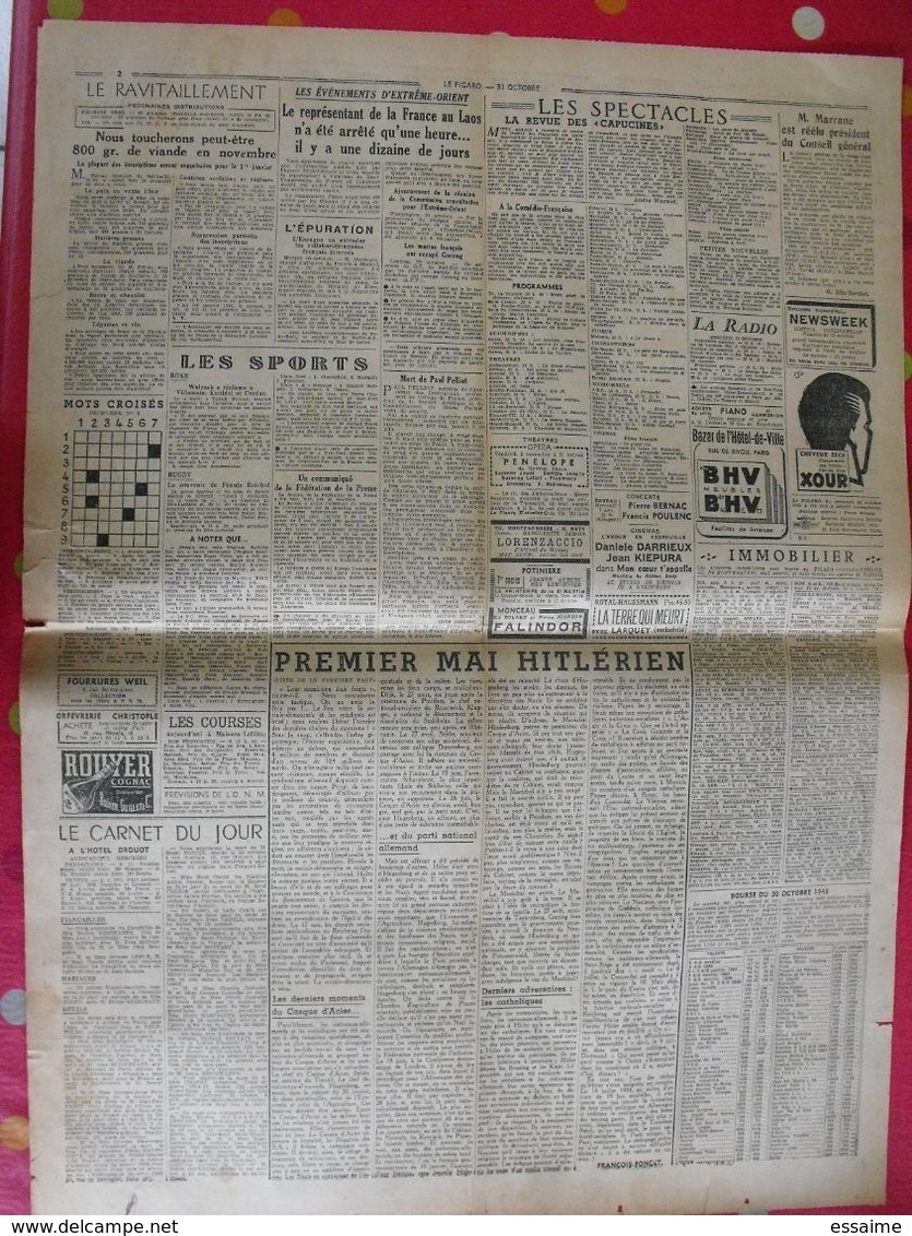 5 n° du Journal Le Figaro de 1945. De Gaulle résistance brigandage Laval Staline Churchill Syrie Liban Japon suicide ley