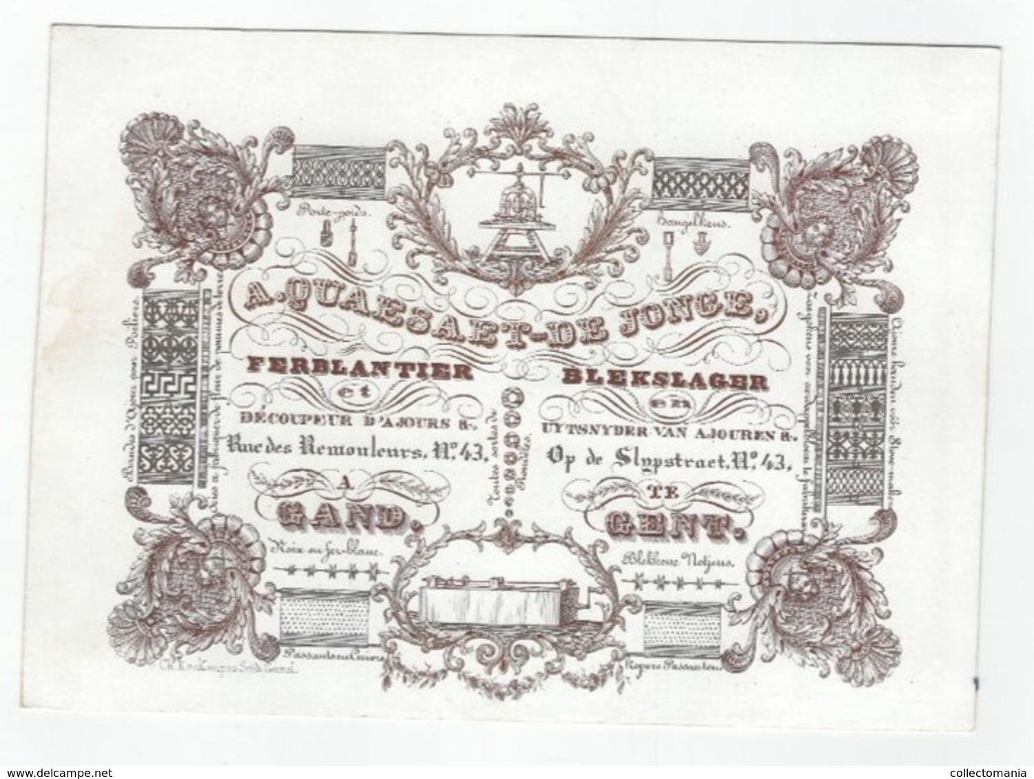 1 Carte Porcelaine Ferblantier Blekslager A. Quaesaet - De Jonge Zaegskes Voor Aerdappelbloem Te Fabriceren - Porcelaine