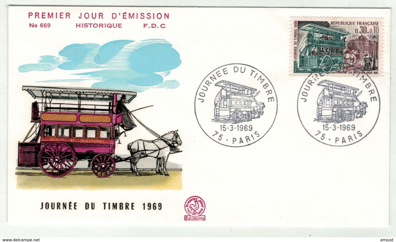 France // FDC // Journée Du Timbre 1969 Paris - 1960-1969