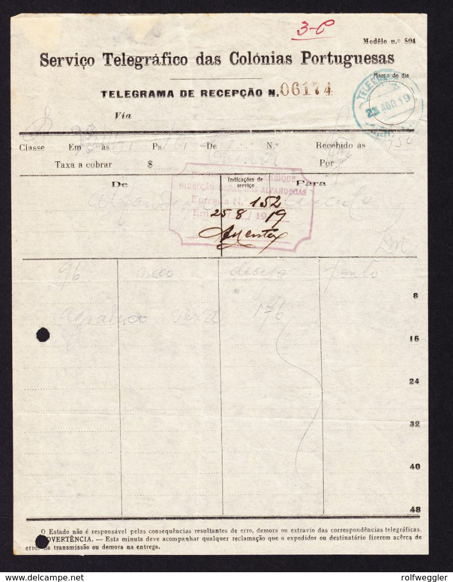 1918/54 Protugischische Kolonie, Mozambique. 4 Gebrauchte Telegramm Formulare. - Portuguese Africa