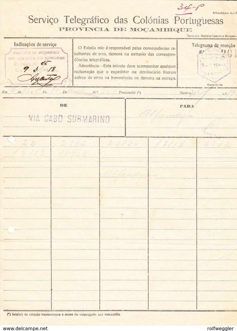 1918/54 Protugischische Kolonie, Mozambique. 4 Gebrauchte Telegramm Formulare. - Portugees-Afrika