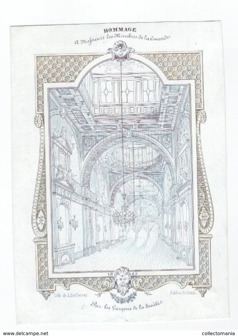 1 Carte Porcelaine   Hommage à Messieurs Les Membres De La Concorde 1845 Par Les Garçons De La Sociëté  Gand - Porcelana