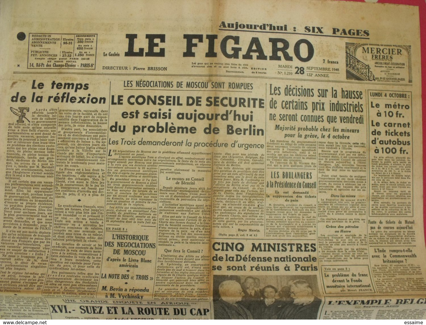 4 N° Du Journal Le Figaro De 1948. Louis Jouvet Inde Jules Moch Siegfried Schumann De Gaulle - Autres & Non Classés