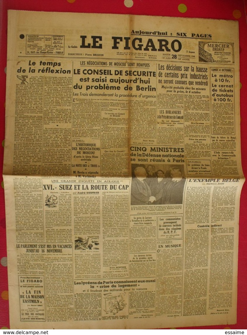 4 n° du Journal Le Figaro de 1948. louis jouvet inde jules moch siegfried schumann De Gaulle