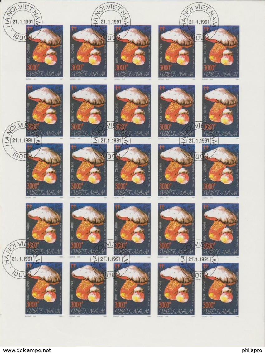 VIETNAM   6 FULL SHEET IMPERF. DIFF  -  CHAMPIGNON  / MUSHROOM   Used  VF  Réf  FS5 - Funghi