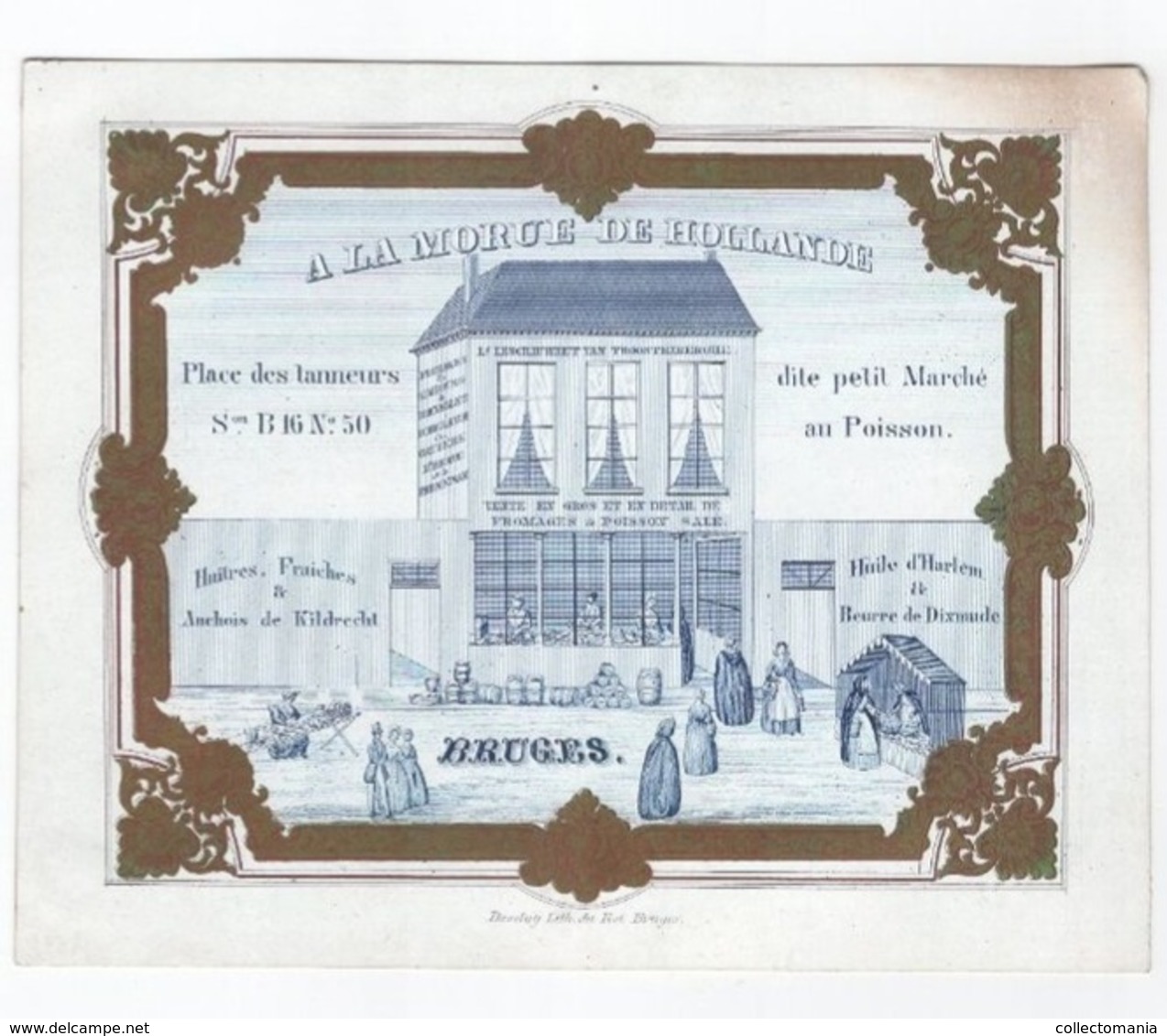 1 Carte Porcelaine, A La Morue De Hollande, Place Petit Marché Au Poisson, Lescrauwaet Van Troostenberghe  Bruges C1845 - Porcelaine