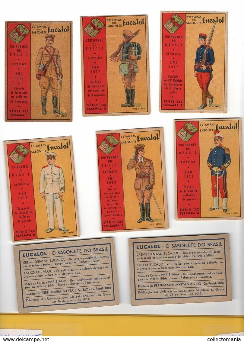 60 Estampas Soldato RIO Dental PUB 1937 EUCALOL 1890/1921 UNIFORMES DO BRASIL Army Military Soldiers - Uniformes