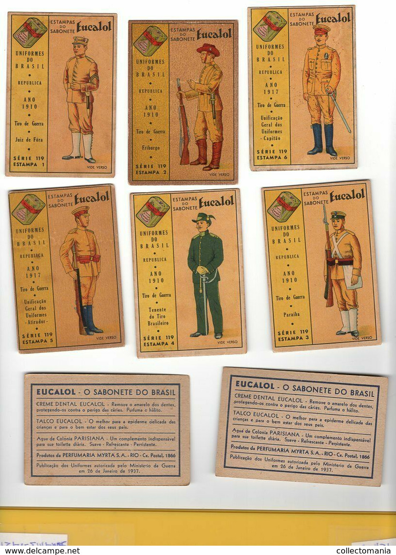 60 Estampas Soldato RIO Dental PUB 1937 EUCALOL 1890/1921 UNIFORMES DO BRASIL Army Military Soldiers - Uniformes