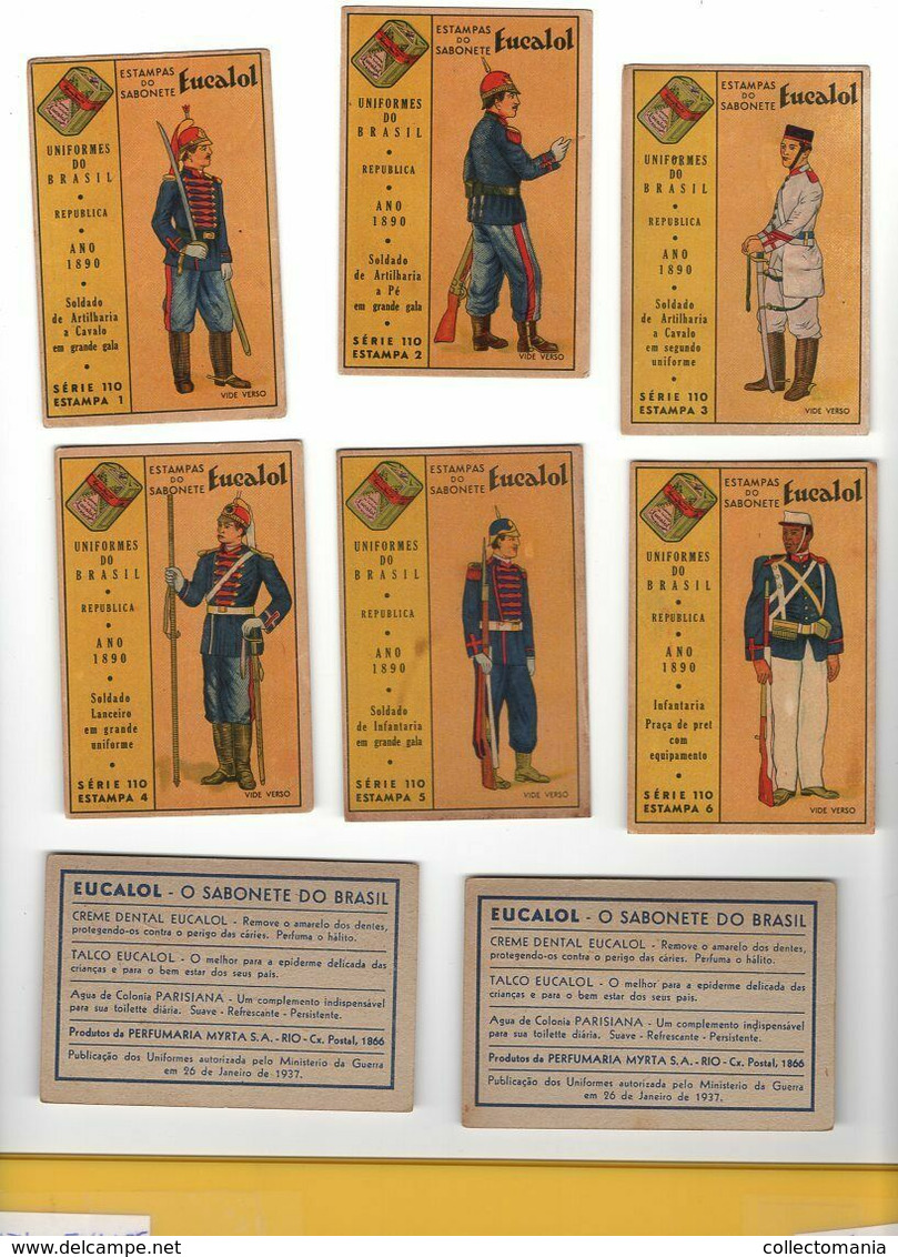 60 estampas soldato RIO dental PUB 1937 EUCALOL 1890/1921 UNIFORMES DO BRASIL army military soldiers