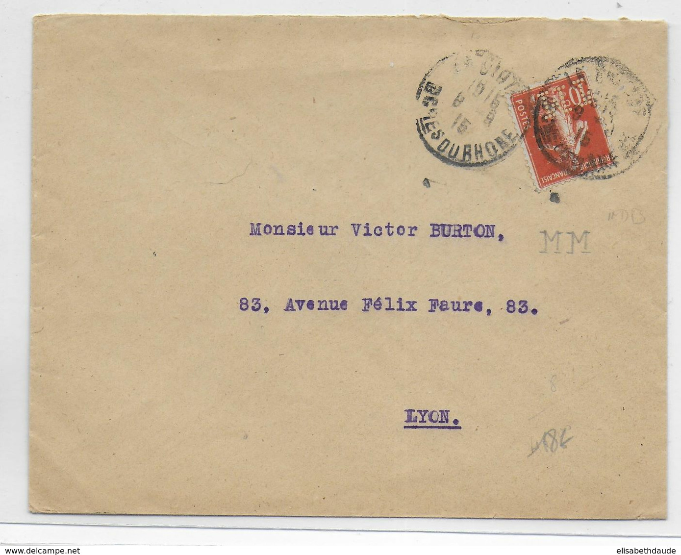 1915 - SEMEUSE PERFOREE MM Sur ENVELOPPE Des MESSAGERIES MARITIMES ATELIERS De La CIOTAT (BOUCHES DU RHONE) - Other & Unclassified