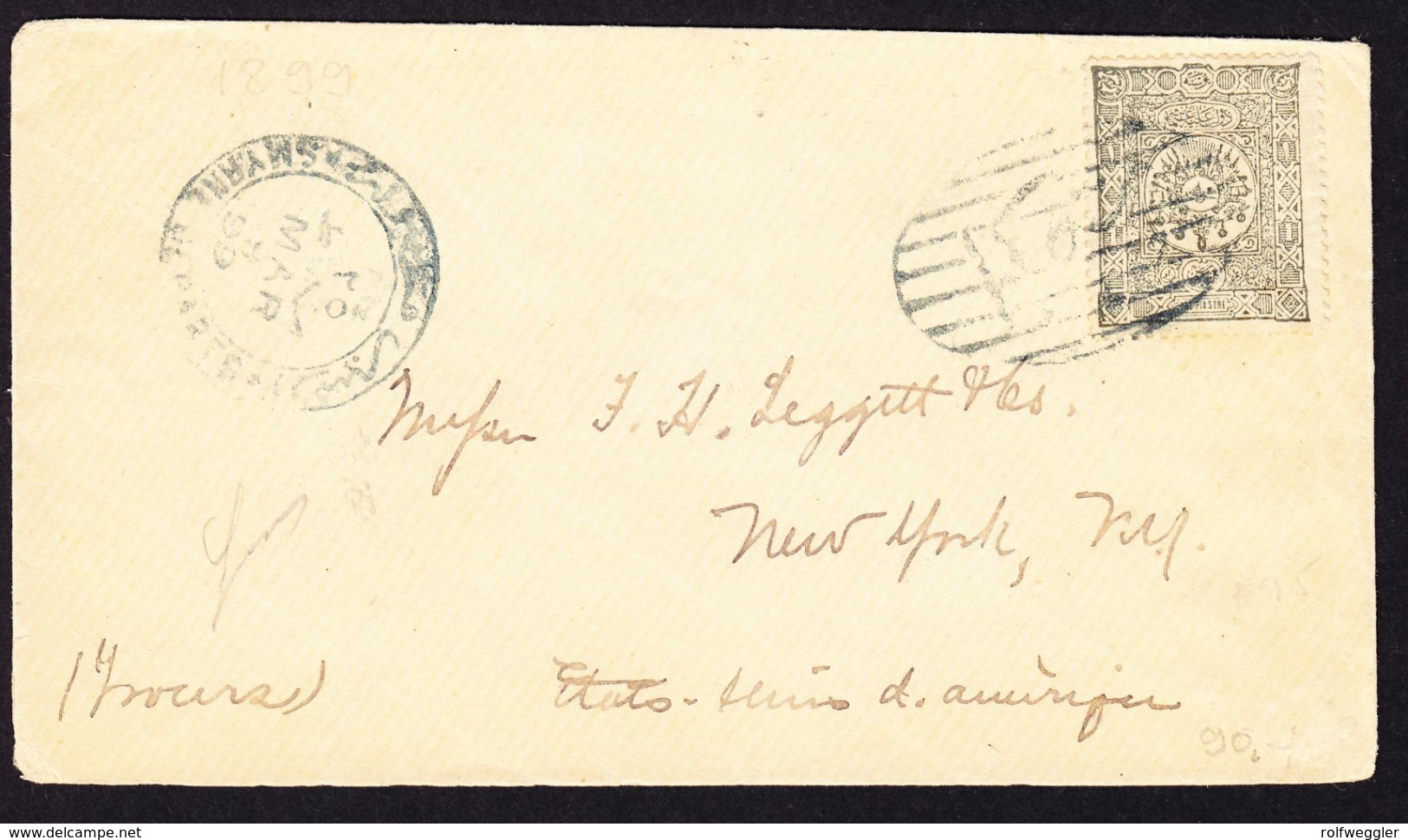 1899 Brief Aus Smyrna Nach New York. Rückseitig Klebespuren. Ankunftsstempel - 1837-1914 Smyrne