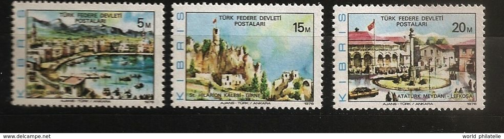 Turquie Chypre Turc RTCN 1976 N° 27 / 9 ** Voiture, Port, Bateaux, Kyrenia, Nicosie, Forteresse, Saint-Hilarion, Minaret - Autres & Non Classés