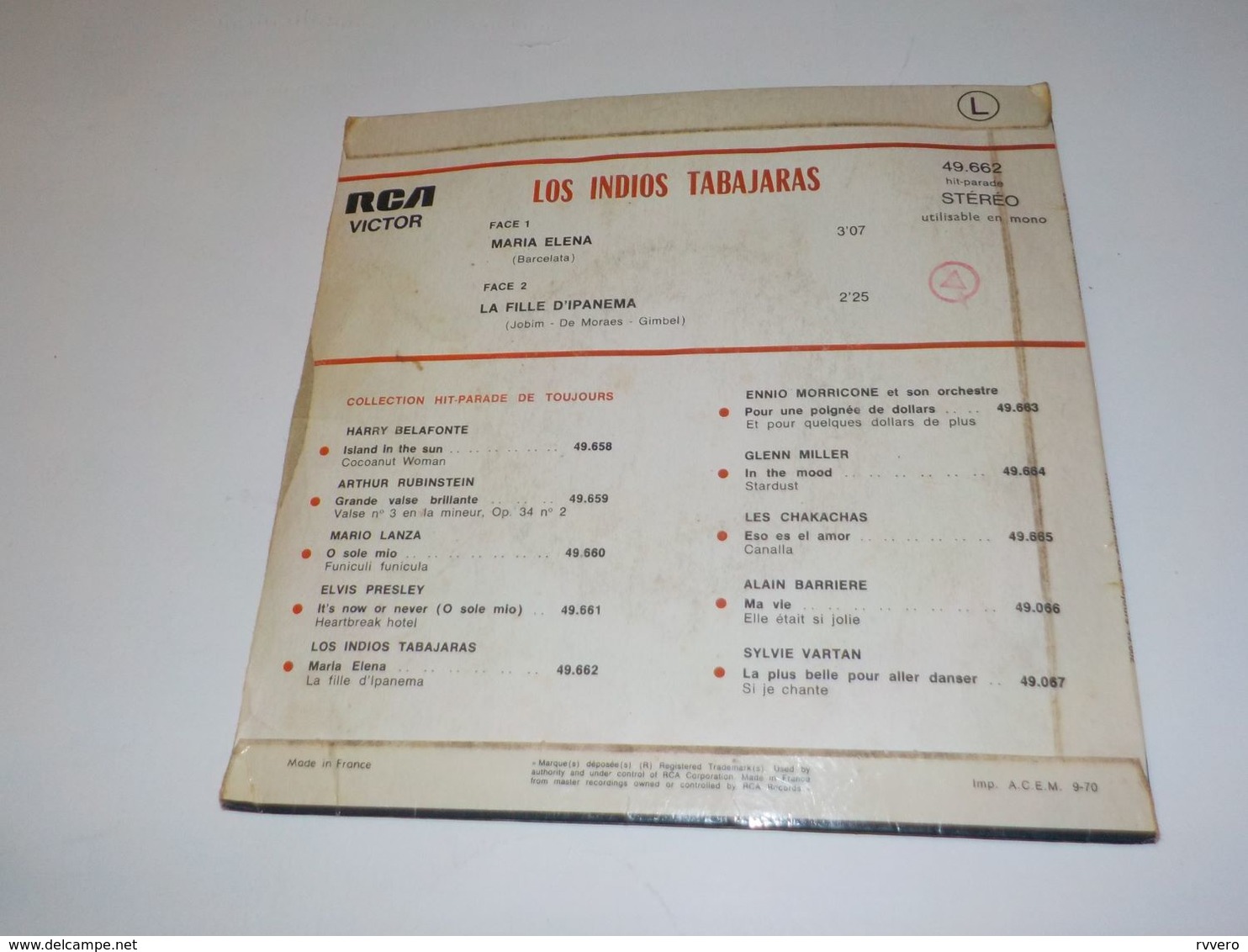 45 TOURS  LOS INDIOS TABAJARAS MARIA ELENA 1962 - Autres - Musique Espagnole