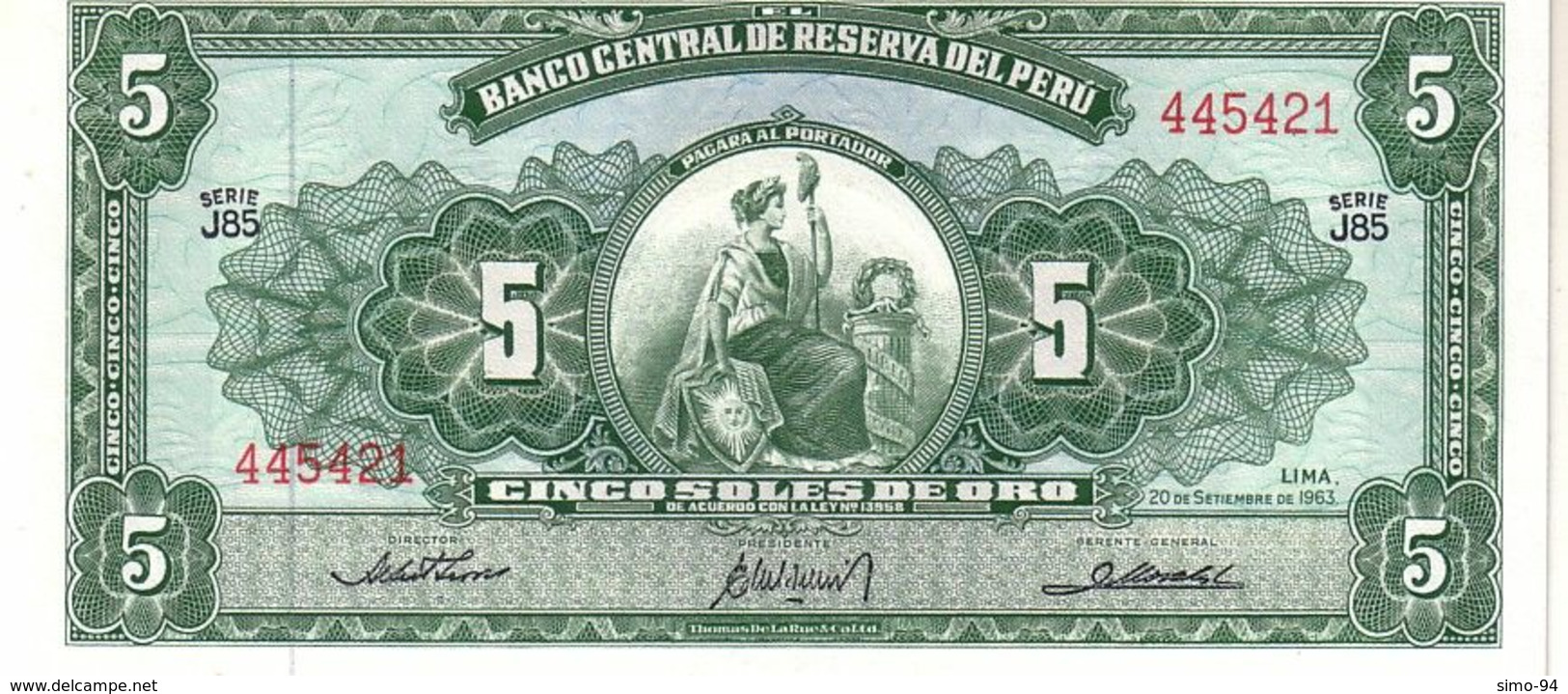 Peru P.83 5 Soles 1963  Unc - Perù