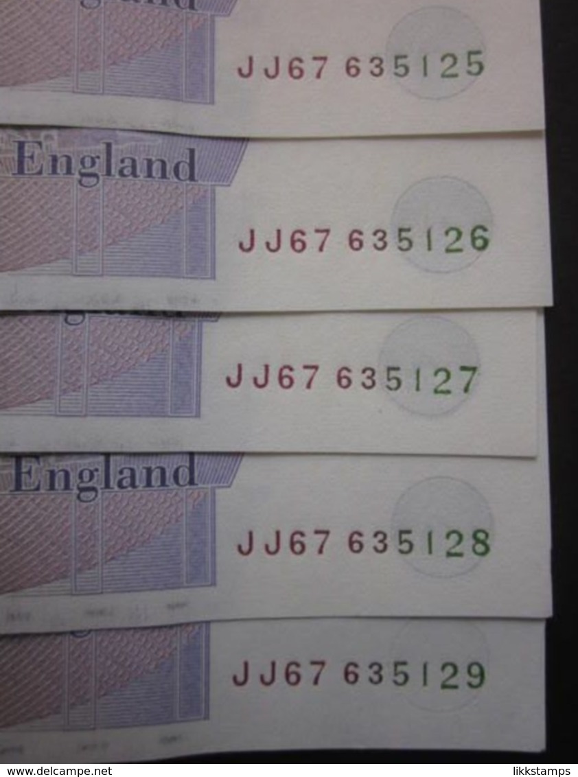 5 CONSECUTIVELY NUMBERED ADAM SMITH BANK OF ENGLAND PAPER £20.00p NOTES #BN0011 - 20 Pounds