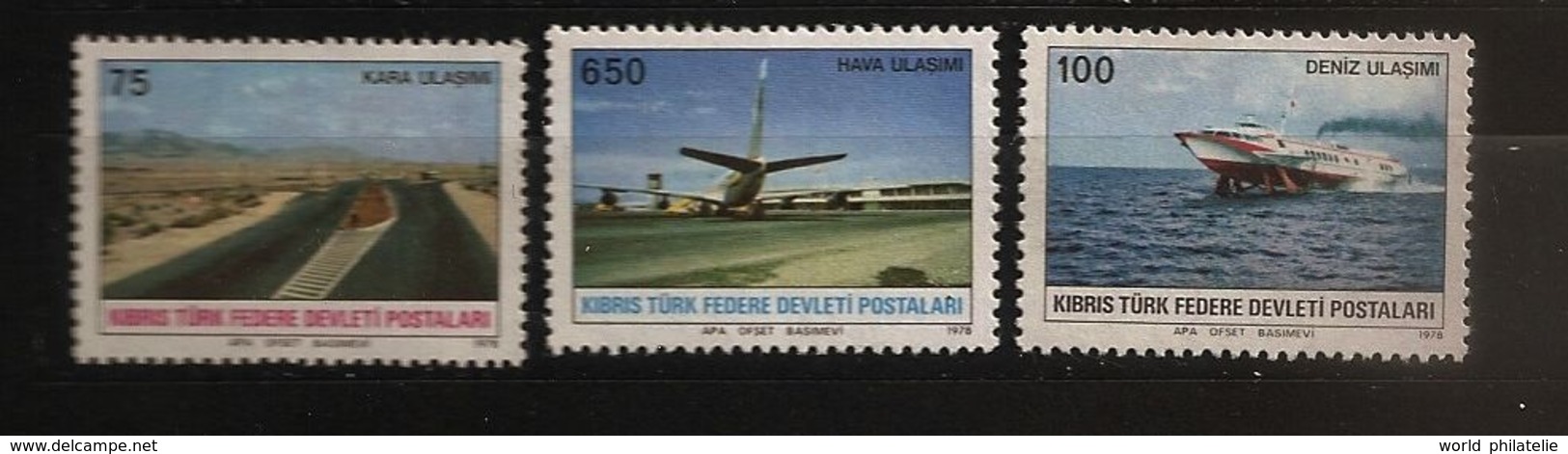 Turquie Chypre Turc RTCN 1978 N° 48 / 50 ** Transports, Route, Panneau Routier, Avion, Bateau, Aéroport Catamaran Tarmac - Autres & Non Classés