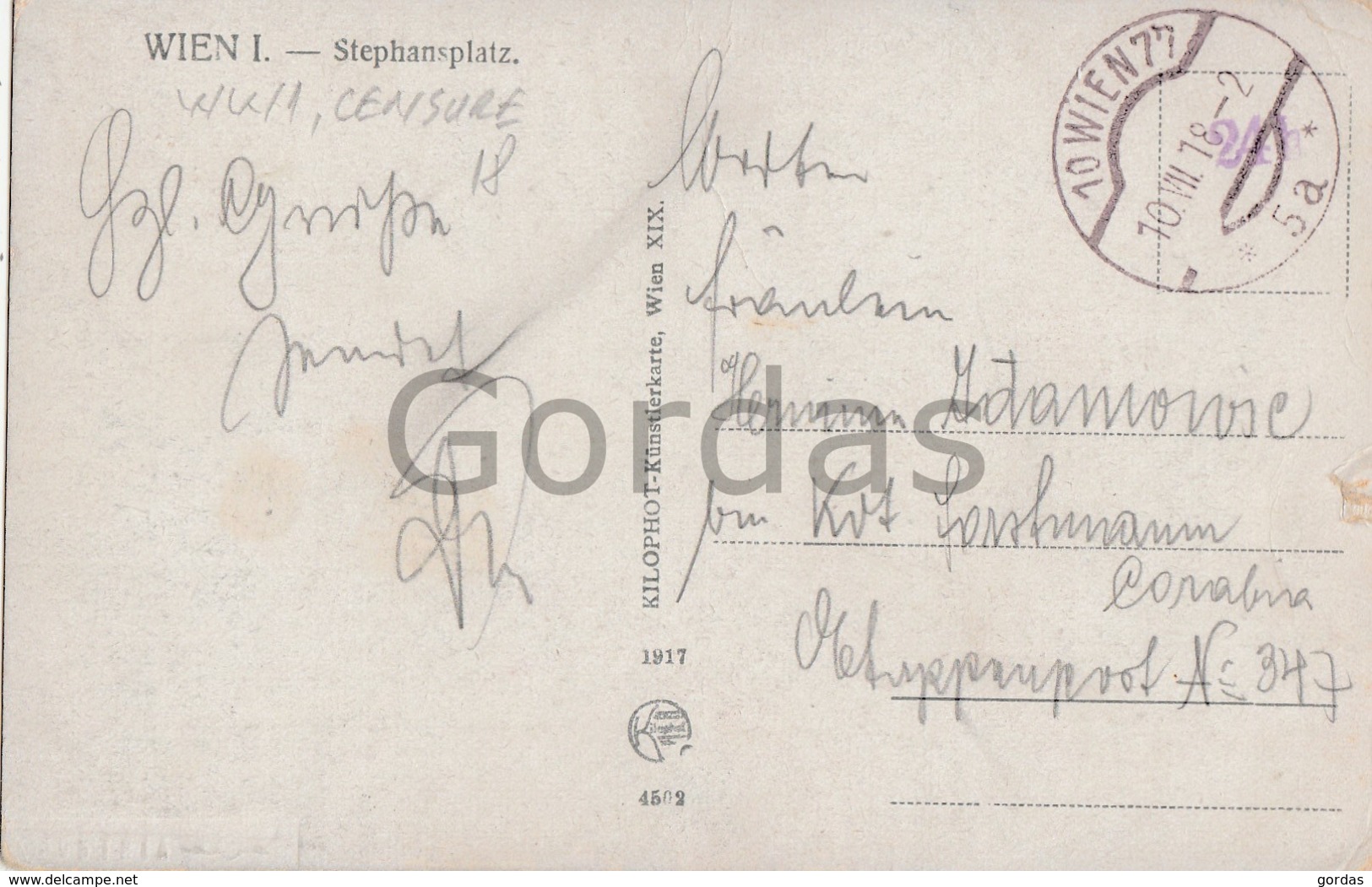 Austria - Wien - Stephansplatz - WW1 - Censure - Stephansplatz