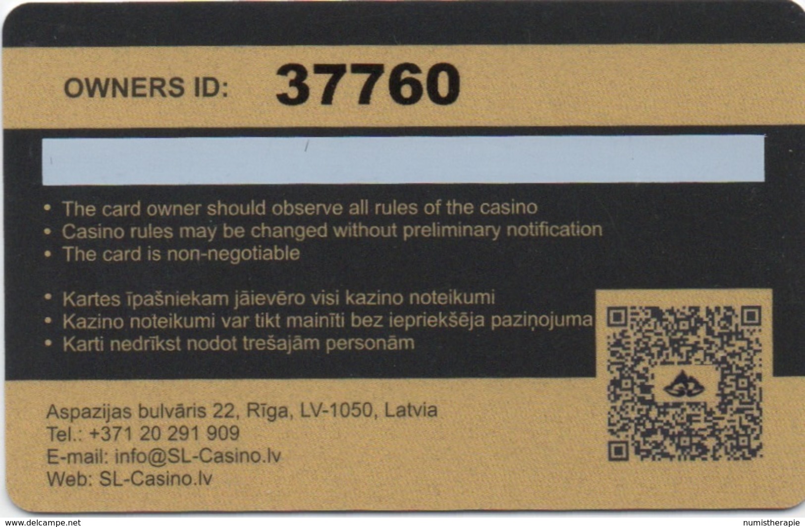 Lettonie Latvia : SL Casino Riga - Casino Cards