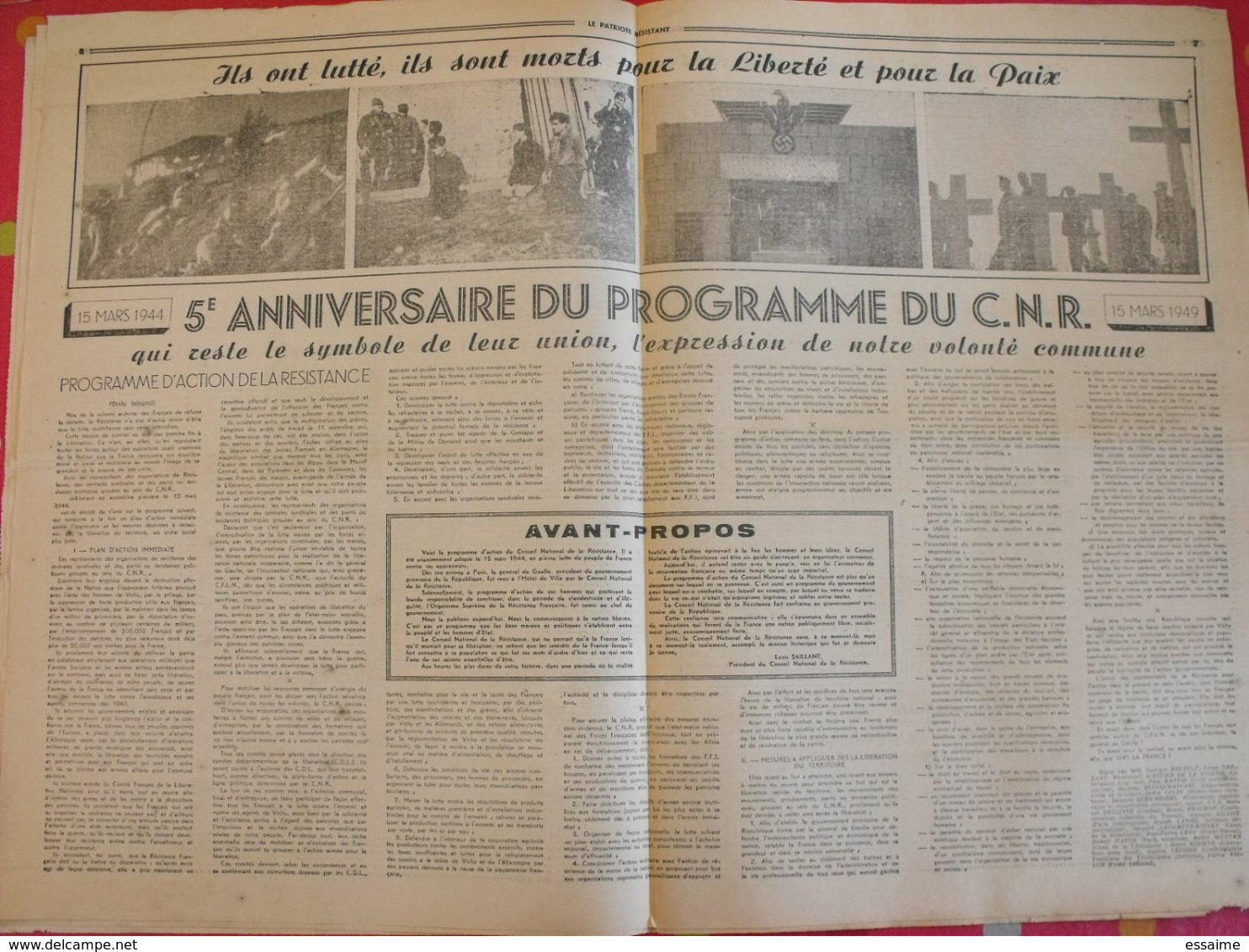 Journal Le Patriote Résistant N° 72 Du 14 Mars 1949. Résistants Internés Déportés Buchenwald Résistance - Autres & Non Classés