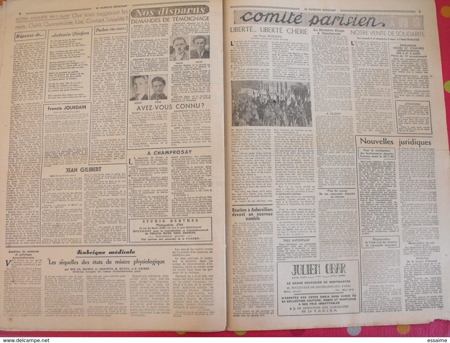 Journal Le Patriote Résistant N° 72 Du 14 Mars 1949. Résistants Internés Déportés Buchenwald Résistance - Autres & Non Classés