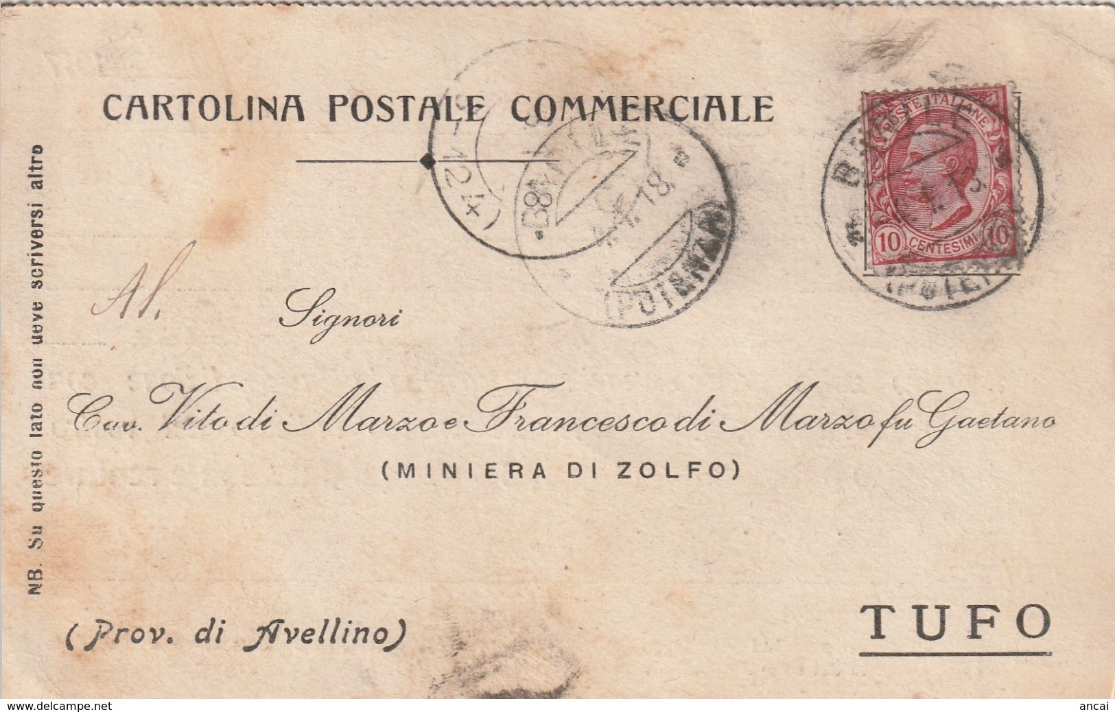 Barile. 1917. Annullo Guller BARILE (POTENZA), Su Cartolina Postale Commerciale - Marcophilie