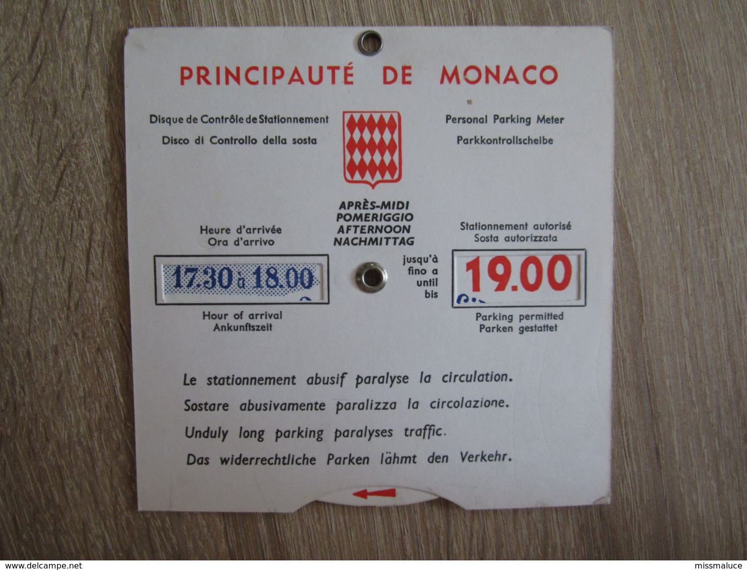 Disque De Stationnement Principauté De Monaco - Andere & Zonder Classificatie