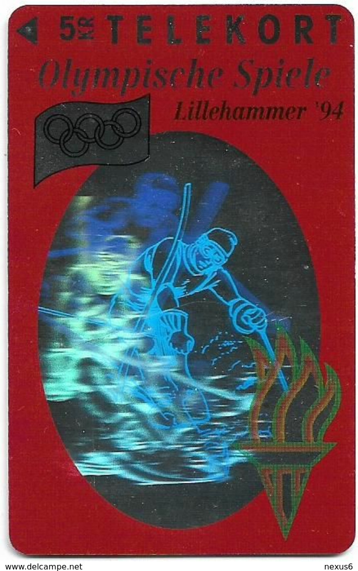 Denmark - TS - Olympic Games Hologram Cards - Downhill - TDTP030 - 02.94, 6.000ex, Used - Danemark