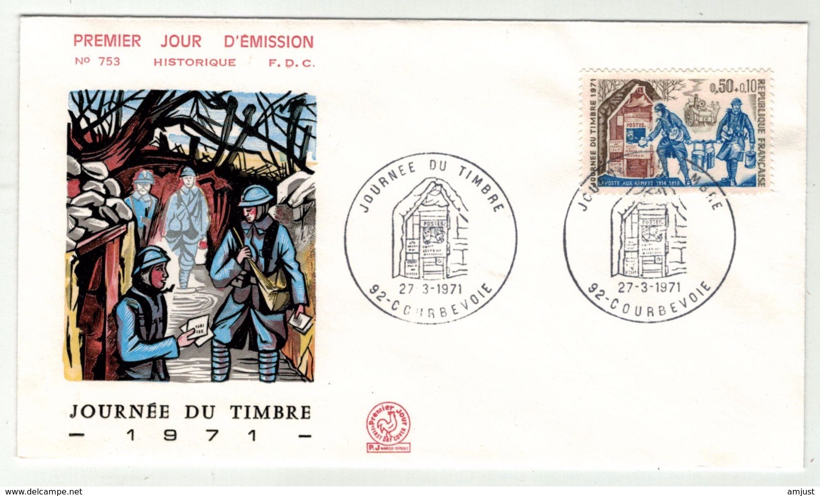 France // FDC // Journée Du Timbre 1971 Courbevoie - Zonder Classificatie