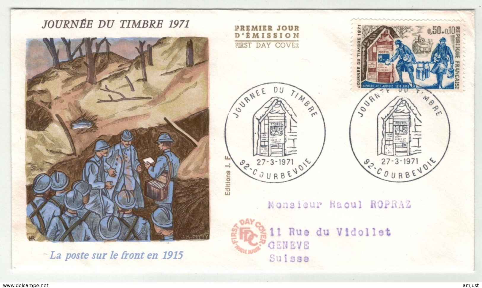 France // FDC // Journée Du Timbre 1971 Courbevoie - Sin Clasificación