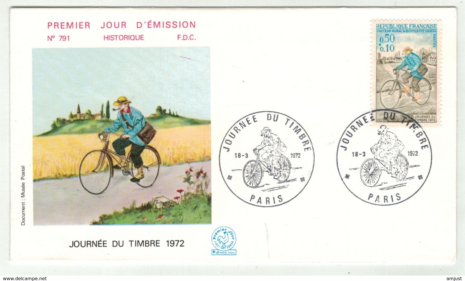 France // FDC // Journée Du Timbre 1972 Paris - 1970-1979