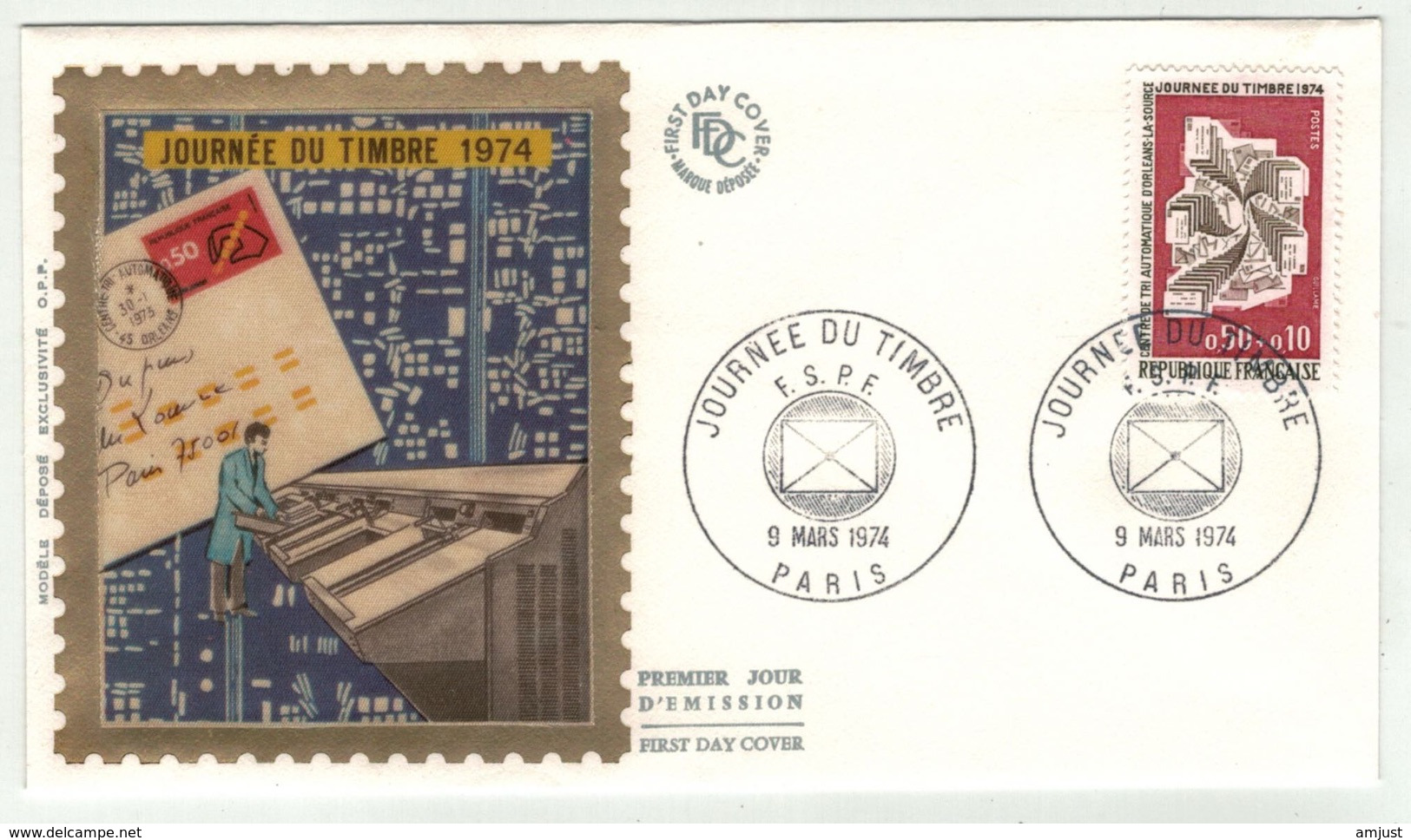 France // FDC // Journée Du Timbre 1974 Paris - Zonder Classificatie