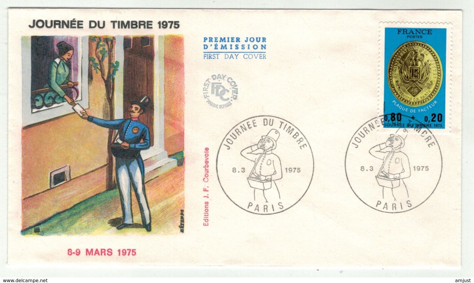 France // FDC // Journée Du Timbre 1975 Paris - 1970-1979