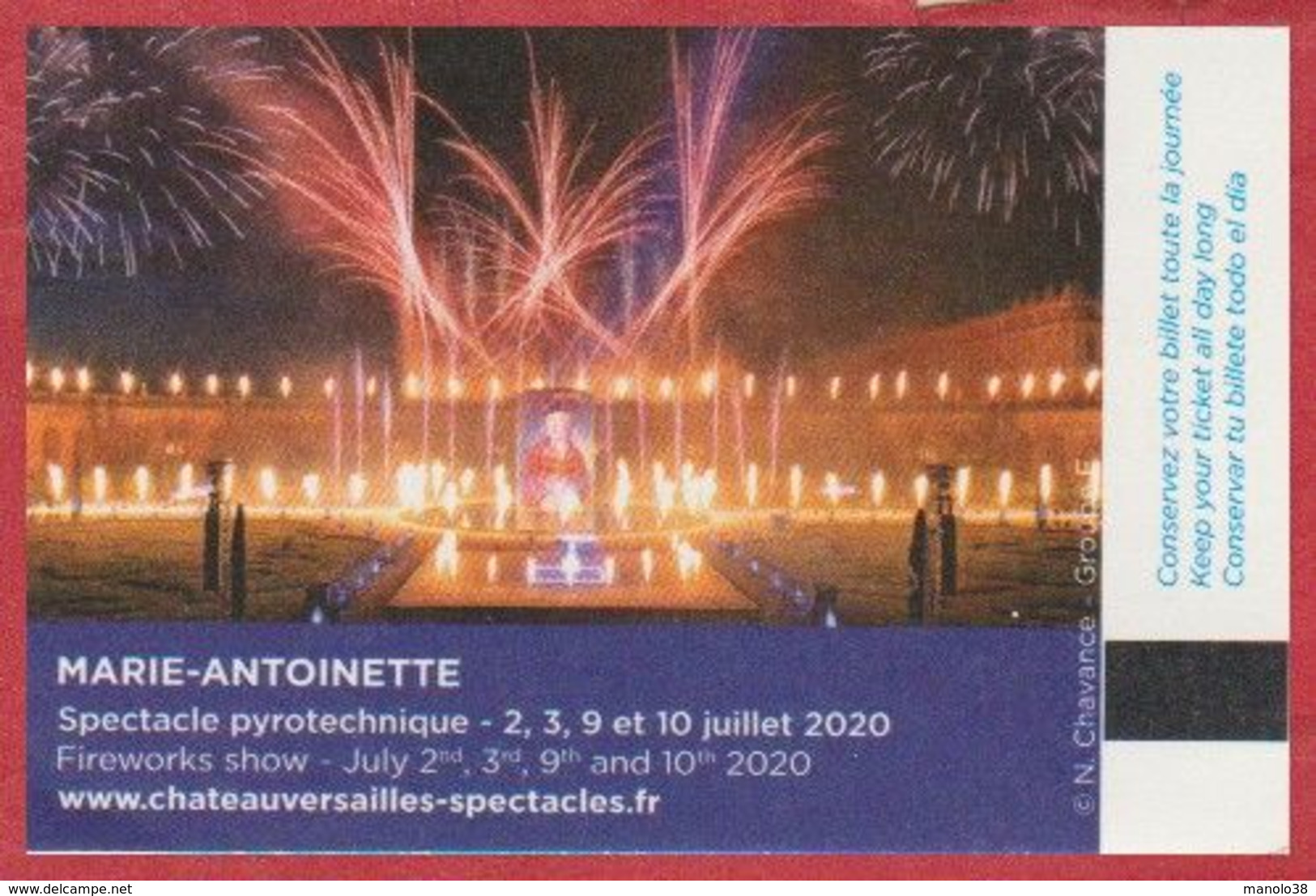 Château De Versailles. Spectacle "Les Grandes Eaux Musicales". Visuel; Marie Antoinette, Spectacle Pyrotechnique. 2020. - Tickets - Entradas