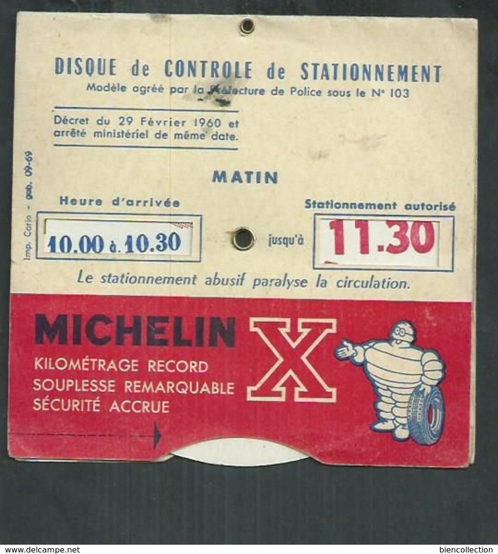 Disque De Stationnement Publicité Michelin - Autres & Non Classés